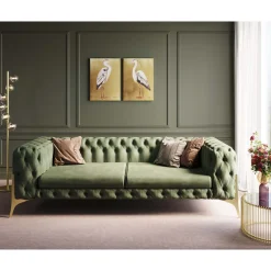 KARE Design 3 Places|Canapés Bellissima 3-Places Velours Vert 240Cm