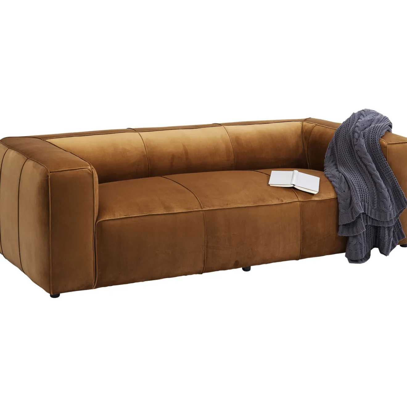 KARE Design 3 Places|Canapés Cubetto 3-Places Velours Marron 220Cm