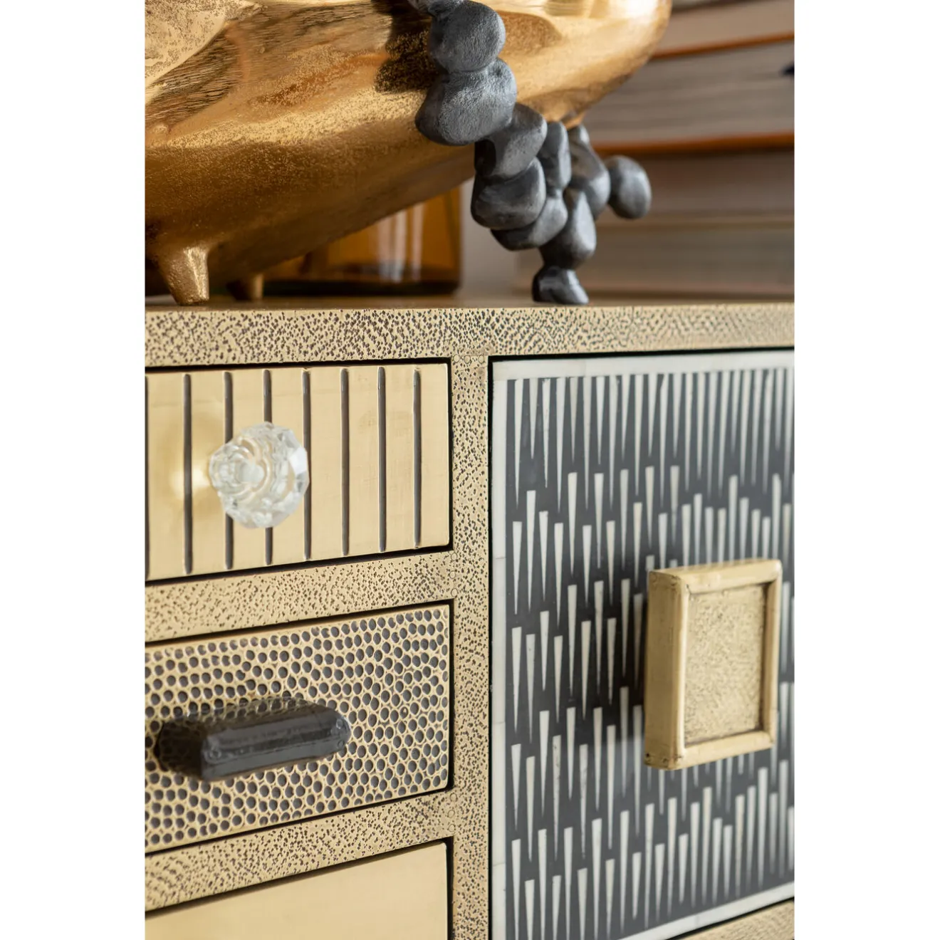 KARE Design Buffets Hauts|Commode Haute Chalet Dore 13 Tiroirs