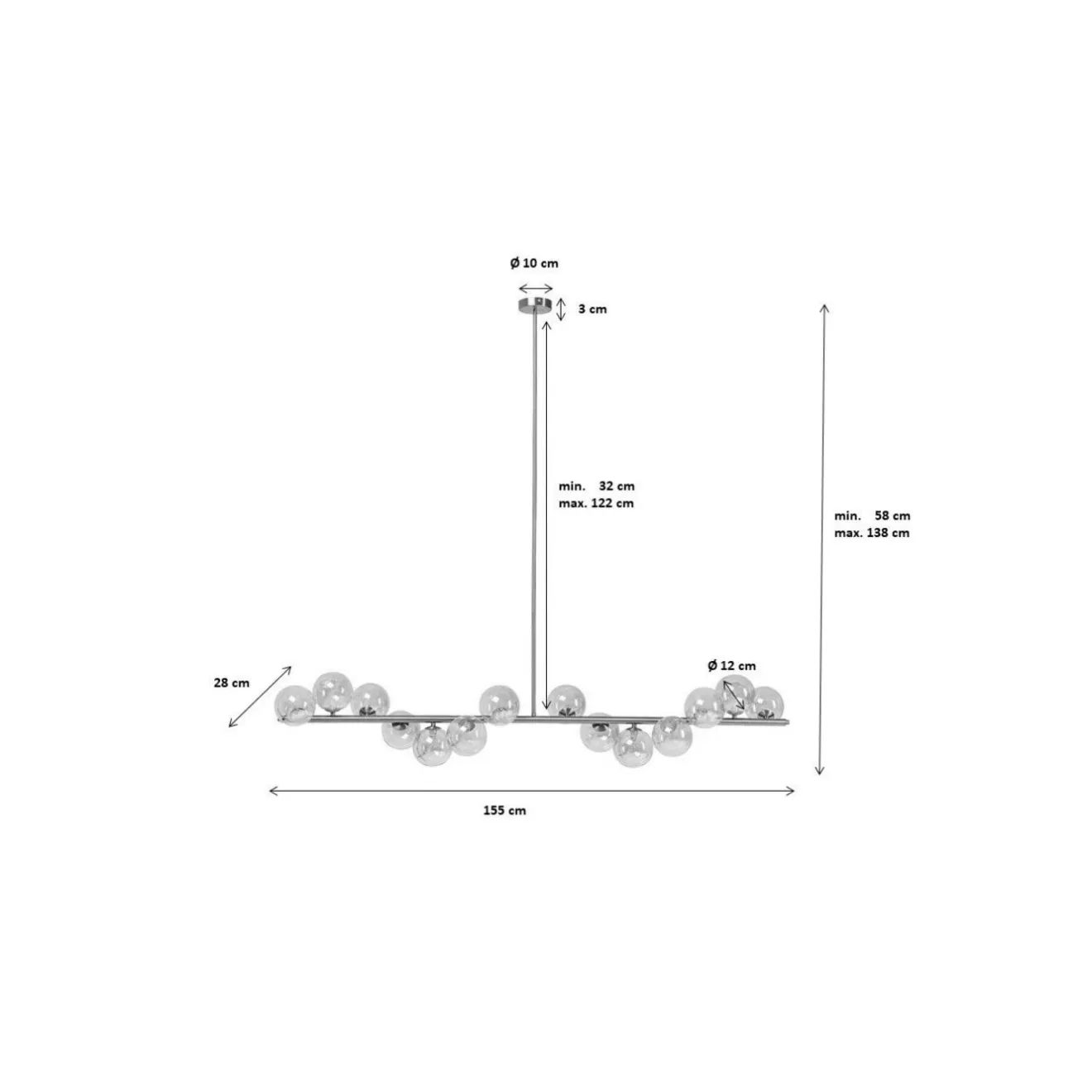 KARE Design Suspensions|Suspension Scala Balls Noir 155Cm