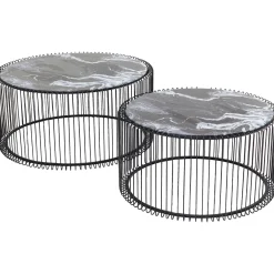 KARE Design Tables Basses|Table Basse Wire Noir/Verre Décor Marbre (2/Set)