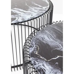 KARE Design Tables Basses|Table Basse Wire Noir/Verre Décor Marbre (2/Set)