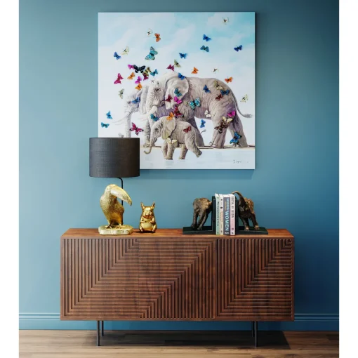 KARE Design Tableaux Sur Toile|Tableau Touched Elefants With Butterflies 120X120