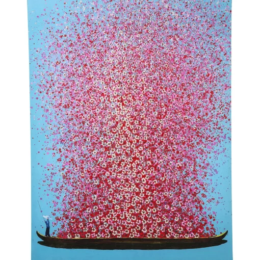 KARE Design Tableaux Sur Toile|Tableau Touched Flower Boat Bleu-Fuchsia 120X160Cm