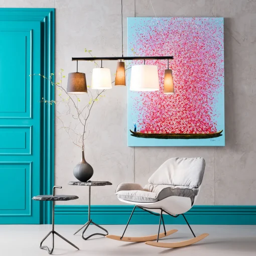 KARE Design Tableaux Sur Toile|Tableau Touched Flower Boat Bleu-Fuchsia 120X160Cm