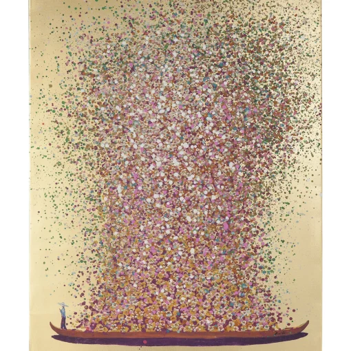 KARE Design Tableaux Sur Toile|Tableau Touched Flower Boat Dore-Fuchsia Pink 120X