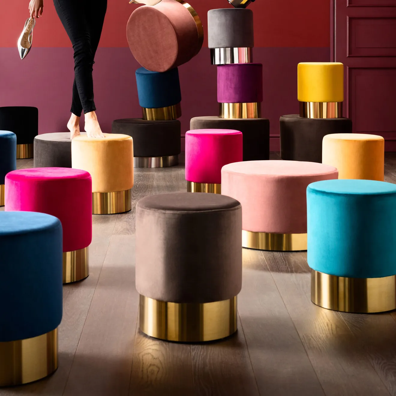 KARE Design Tabourets|Tabouret Cherry Orange Laiton O35Cm